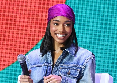 Lori Harvey Goes for Gold in Tom Ford Spike Heels With Denim Cropped Jacket & Jeans at Essence Festival 2022