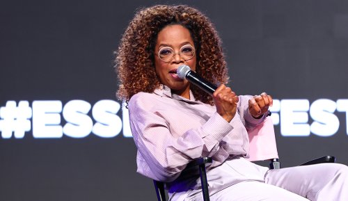 Oprah Winfrey Keeps it Casual in Satin Trousers and Metallic Silver ...