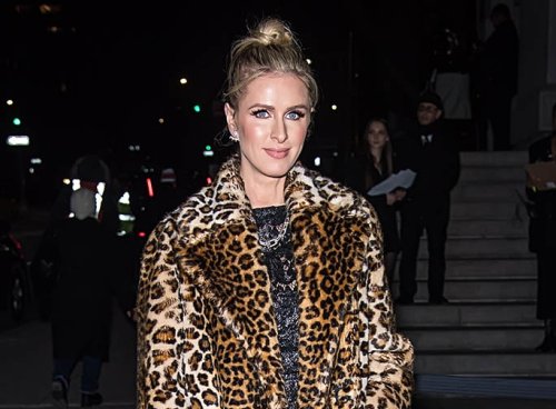 Nicky Hilton Serves ’60s Style in Leopard Print Coat, Lace Dress & Pointy Pumps at Marc Jacobs Runway Show