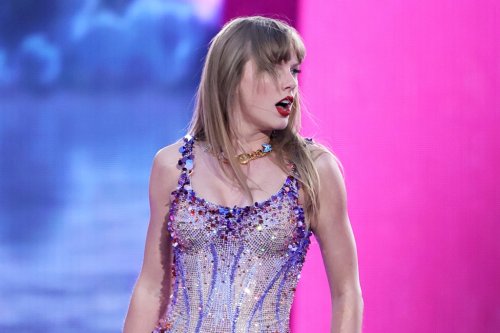 Taylor Swift Sparkles in Bejeweled Versace Bodysuit and Christian ...