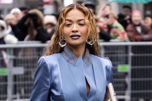 Rita Ora Gets Futuristic in Blue Cutout Dress & Wedge Boots at Fendi’s