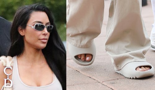 Kim Kardashian Makes a Case for the ‘Ugly’ Sandal Trend in Chunky Neutral Slides