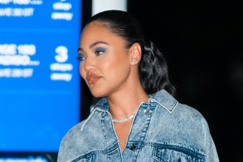 Ayesha Curry Sparkles in Miu Miu’s Crystal Pumps with Bleached Denim Jumpsuit in New York City