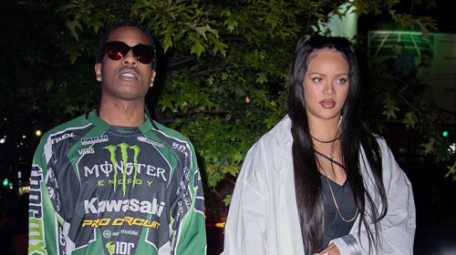 Rihanna Does Date Night in Little Black Dress & Curved Heels With Wraparound Straps With A$AP Rocky