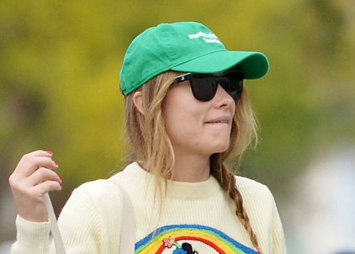 Olivia Wilde Is a Mom On the Go in a Colorful Mickey Mouse Crew Neck