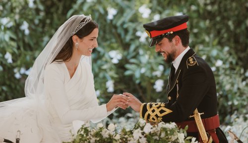 Princess Rajwa Al Hussein Marries Crown Prince of Jordan in Elie Saab Wedding Dress and White Flats