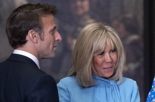 France’s First Lady Brigitte Macron Gets Chic in Pussybow Dress & Chocolate Pumps for NATO Dinner in Spain