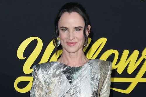 Juliette Lewis Shines in Patchwork Dress & Silver Schutz Boots at ...