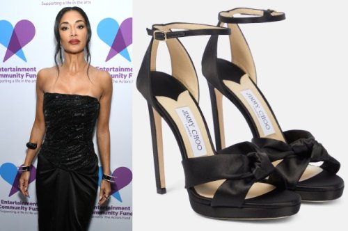 Nicole Scherzinger Complements Ornate Gown With Jimmy Choo Platform Sandals at Entertainment Community Fund Gala