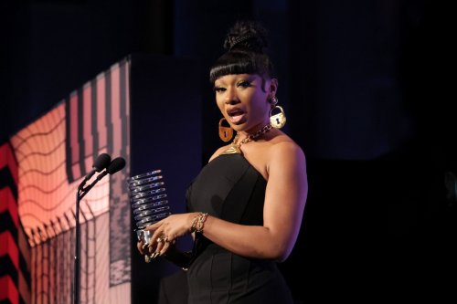 Megan Thee Stallion Boosts Chained Halter Dress with Buckled Sandals at Webby Awards 2022