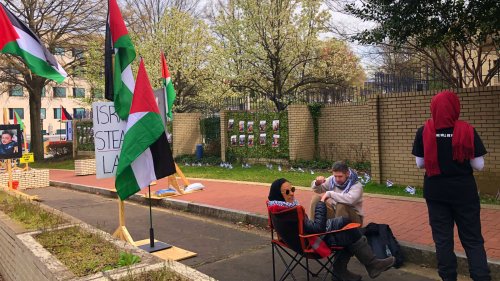 ‘Until a ceasefire’: Nonstop protest rocks the Israeli Embassy — and the neighborhood beyond
