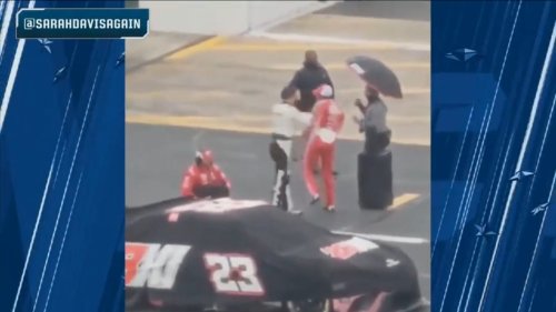 Aric Almirola SHOVES Bubba Wallace on pit road during rain delay | NASCAR on FOX