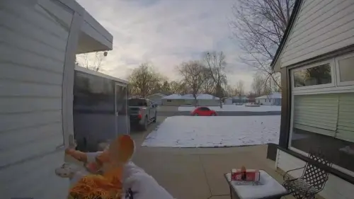 Snack attack: Watch as girl gets face full of pasta after slipping on icy driveway