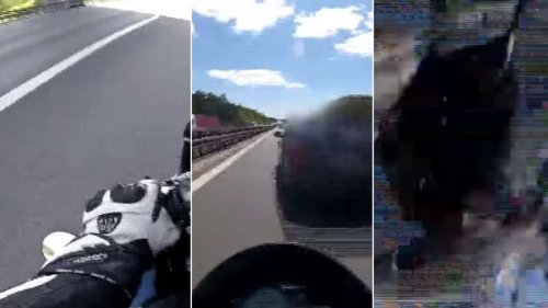 Biker rast mit 300 km/h über A9, dann schert Auto aus – Eigene Go-Pro filmt Unfall