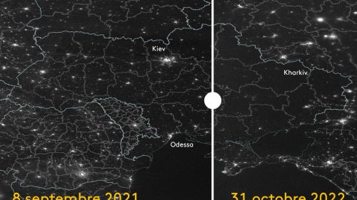 AVANT/APRES. Guerre en Ukraine : visualisez grâce aux images satellite comment les coupures d'électricité plongent le pays dans le noir