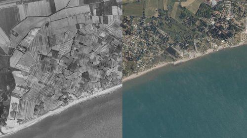 AVANT/APRÈS. Biscarrosse, Sainte-Anne, Etretat... Regardez l'impressionnante évolution du littoral en cinquante ans avec la #MontéeDesEaux