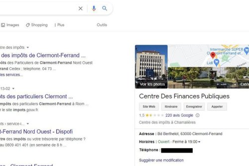 Pourquoi il ne faut pas composer le numéro de téléphone des impôts de Clermont-Ferrand indiqué par Google