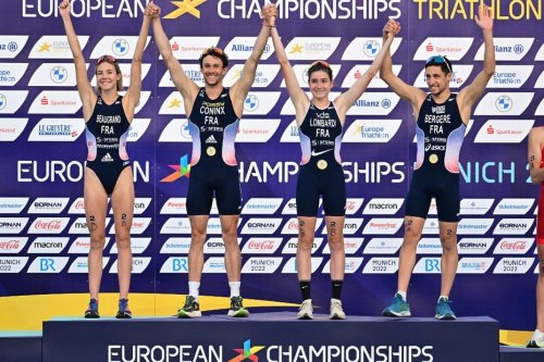 Championnats d’Europe : les deux Isérois Léo Bergère et Dorian Coninx, ainsi que la Savoyarde Emma Lombardi en or dans le relais mixte du triathlon