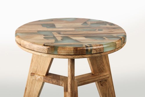 Designed Stools Made from Wood and Resin