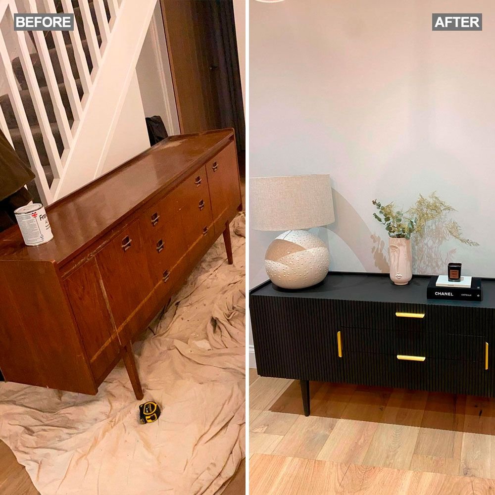 DIY novice upcycles stunning black sideboard – saving herself £530 in the process