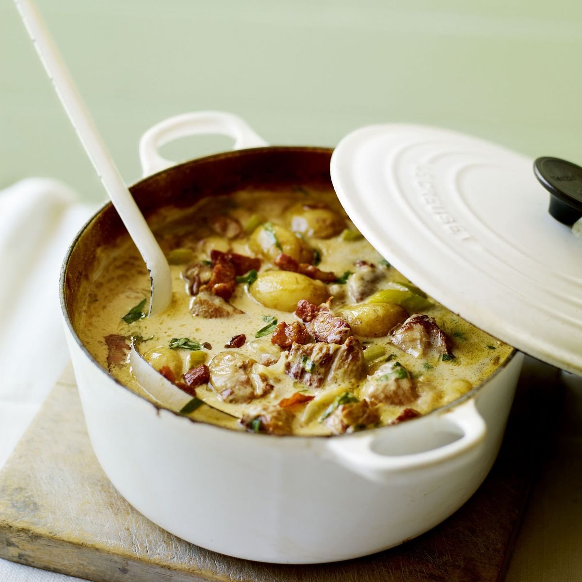 Normandy pork casserole with cider and smoked bacon lardons