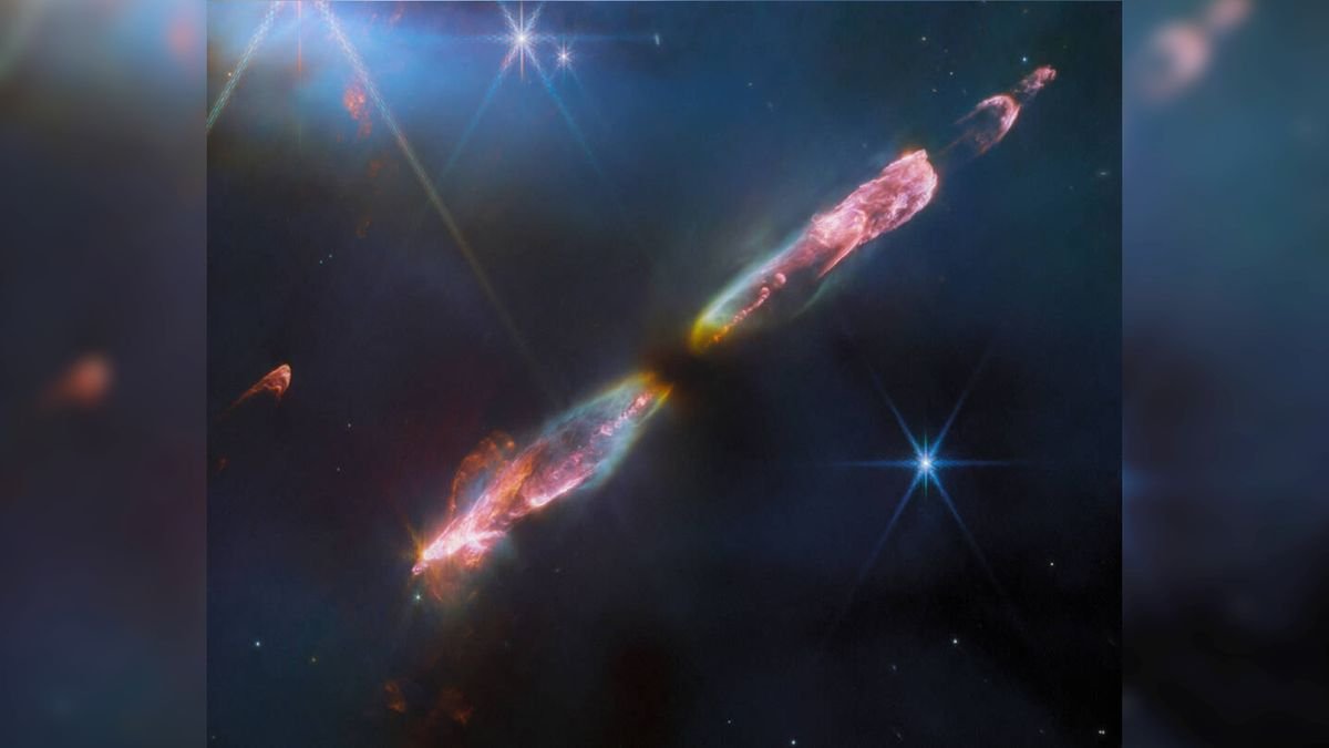 James Webb telescope snaps rainbow 'lightsaber' shockwaves shooting out of a newborn sun-like star