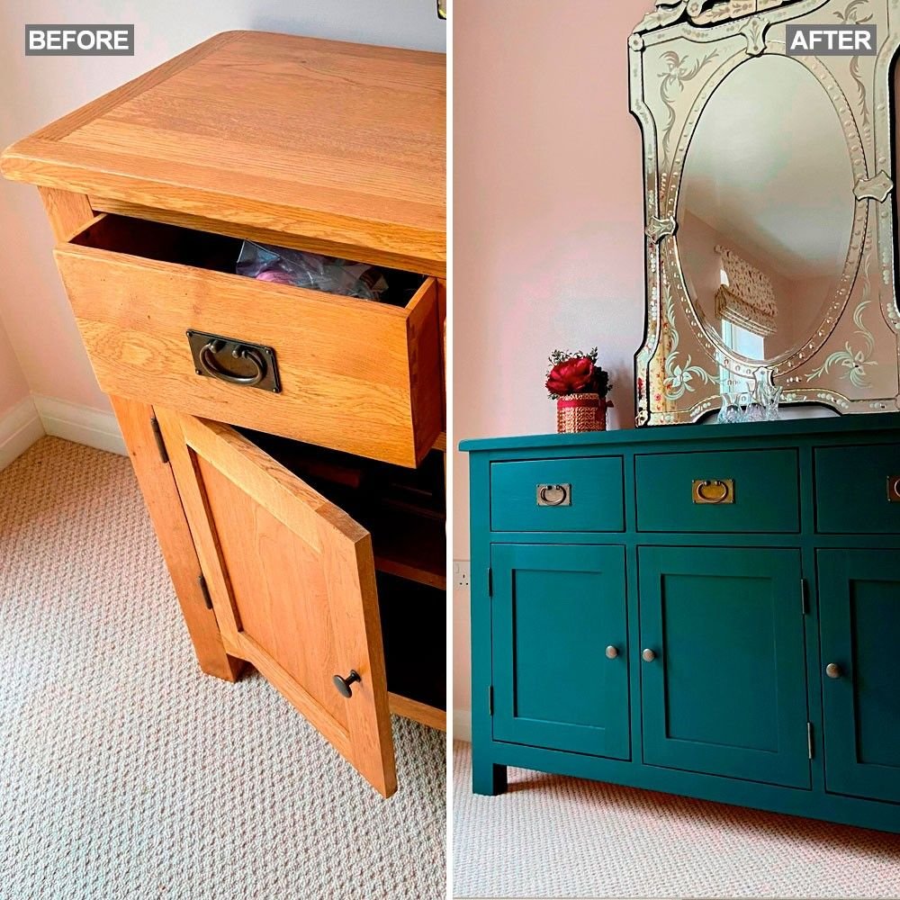 Homeowner's DIY painted oak furniture is an inspirational upcycling project