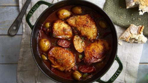 Rioja and chicken stew with chorizo and potato