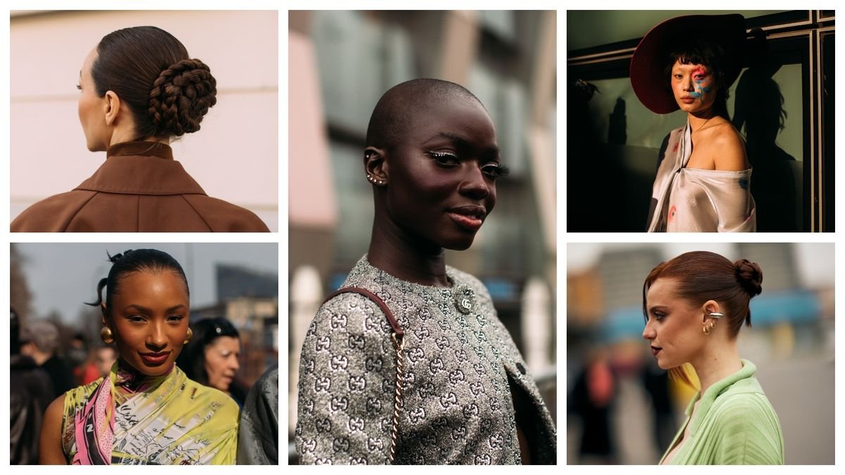 Sleek Braided Updos, Hair Bows, and Dramatic Eyeshadow Dominated Milan Street Style