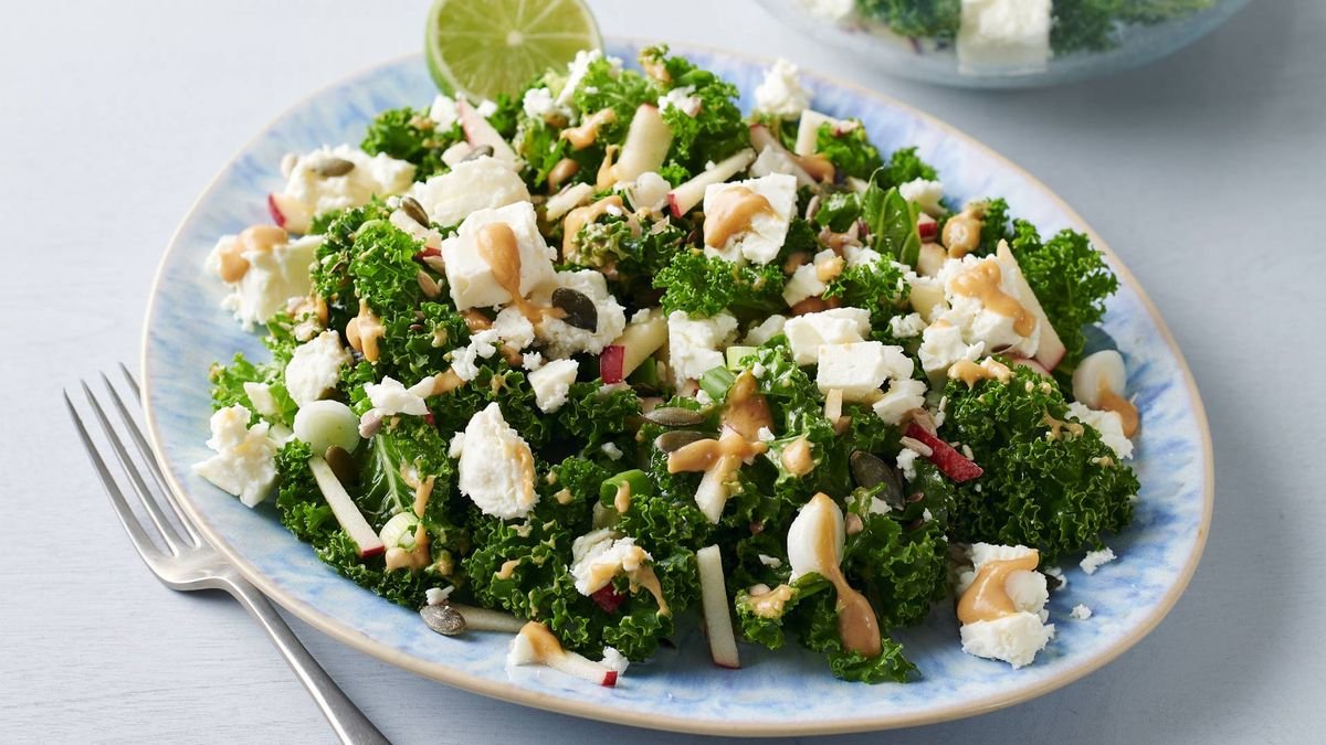 Kale and apple salad with peanut butter dressing