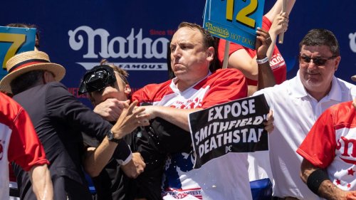 Joey Chestnut 'felt bad' after putting hot dog eating contest protester in chokehold: 'I was just amped up'