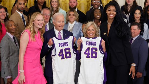 Jill Biden and LSU star Angel Reese hug it out as Tigers celebrate title at White House