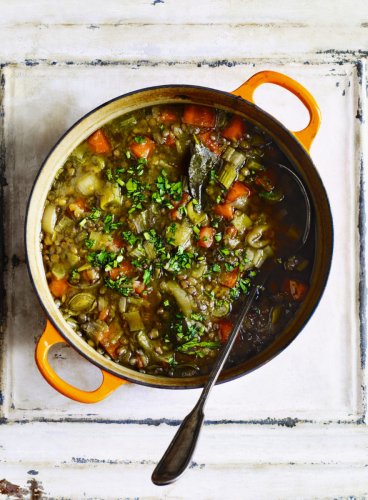 Oven-Baked Lentil Soup with Greens