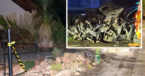 'Seriously injured' men flee horror crash after stolen Audi flips and smashes into wall