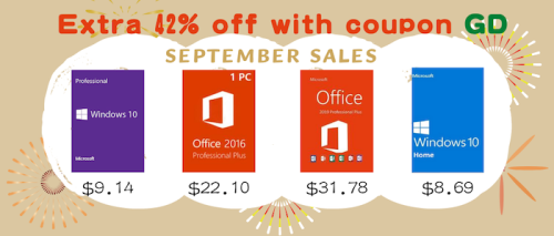 September Sales: Windows 10 Pro with $9.14 and Office 2016 Pro with $22.10