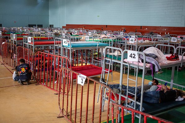 Beds area set up inside the shelter of Ciudad Juarez