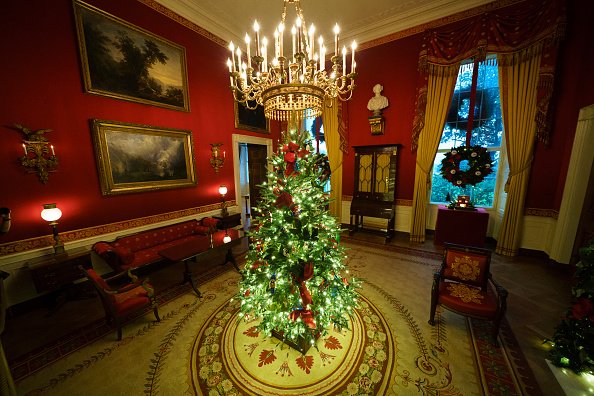 A Christmas tree in the Red Room of the White House