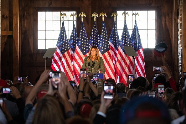 First Lady Melania Trump speaks to President Trump's supporters at a...