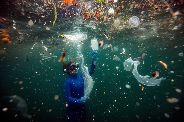 Diver retrieving plastics in Turkey