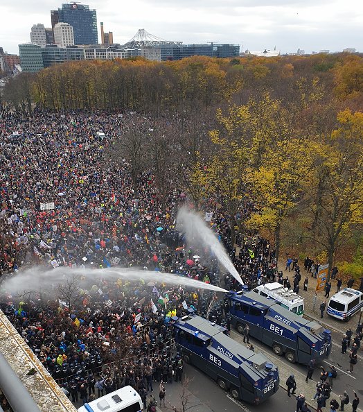 Police are using water cannons at a demonstration against the federal...