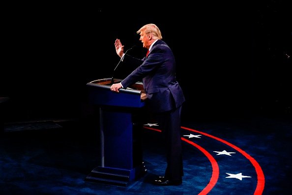 US President Donald Trump speaks during the final presidential debate...