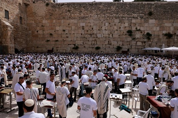 Jewish Men Gather at the Western Wall