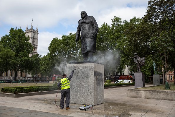 Winston Churchill statue scrubbed of messages