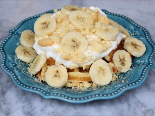 Delicious Banana Pudding Waffles Recipe with Whipped Cream!