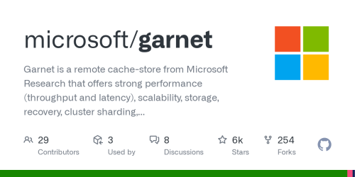 GitHub - microsoft/garnet: Garnet is a remote cache-store from Microsoft Research that offers strong performance (throughput and latency), scalability, storage, recovery, cluster sharding, key migration, and replication features. Garnet can work with existing Redis clients.