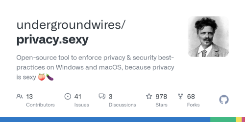 GitHub - undergroundwires/privacy.sexy: Open-source tool to enforce privacy & security best-practices on Windows and macOS, because privacy is sexy 🍑🍆