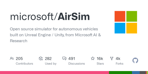GitHub - microsoft/AirSim: Open source simulator for autonomous vehicles built on Unreal Engine / Unity, from Microsoft AI & Research