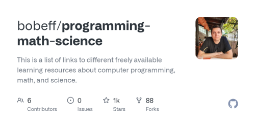 GitHub - bobeff/programming-math-science: This is a list of links to different freely available learning resources about computer programming, math, and science.