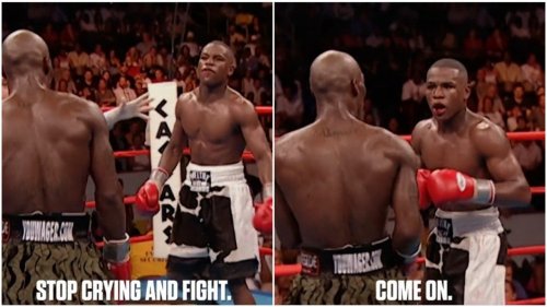 Mayweather famously told his opponent to ‘stop crying’ before forcing him to take the count