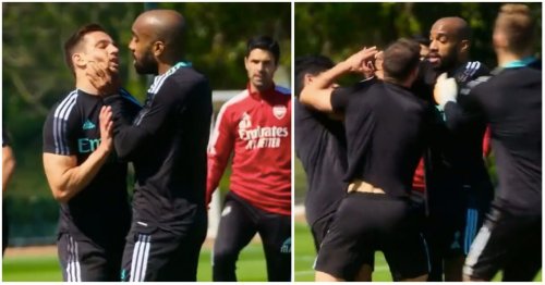 Footage shows the moment Alexandre Lacazette and Cedric had a ‘fight’ in Arsenal training